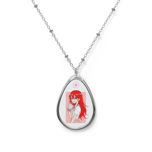 Anime-Inspired Oval Necklace with Character Design