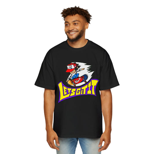 Men's Heavy Oversized Tee - 'Let's Get It' Graphic Tee with Unique Cat Design