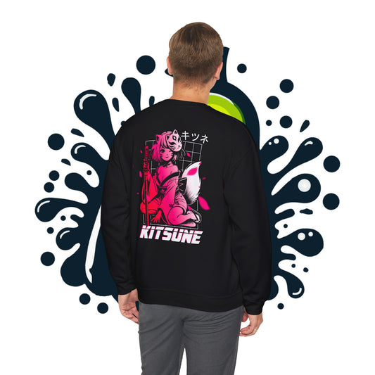 Kitsune Anime-Inspired Sweatshirt with Bold Graphics